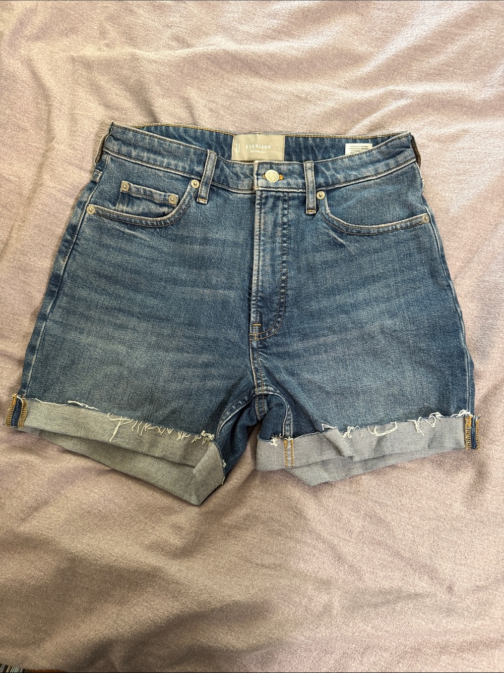 Everlane Medium Blue High-Rise Rolled Cuff Denim Shorts